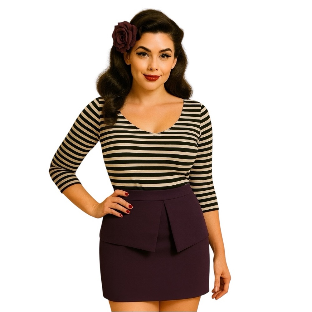 KATE SPADE SATURDAY PURPLE MINI SKIRT DEEP PLUM s Peplum flare Sz 0 texture NWT - Picture 14 of 16
